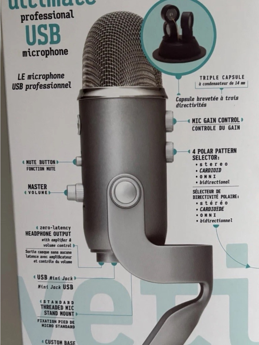 NEW Blue Yeti Silver - Ultimate Studio All In One Prof Microphone USB, in bo